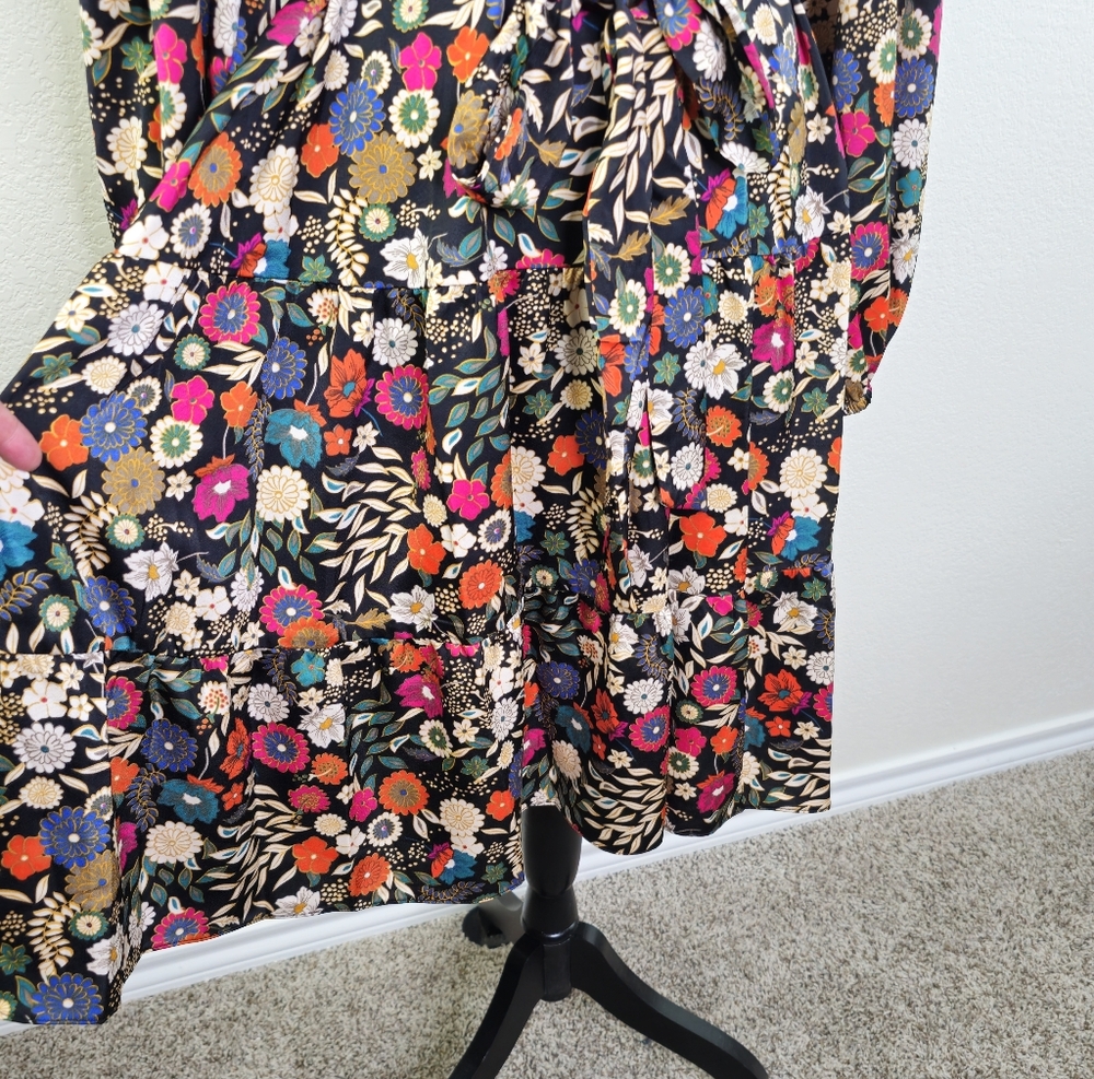 Maia Floral Drop Tie Waist Ruffle Black Long Sleeve Dress 14 - Picture 5 of 13